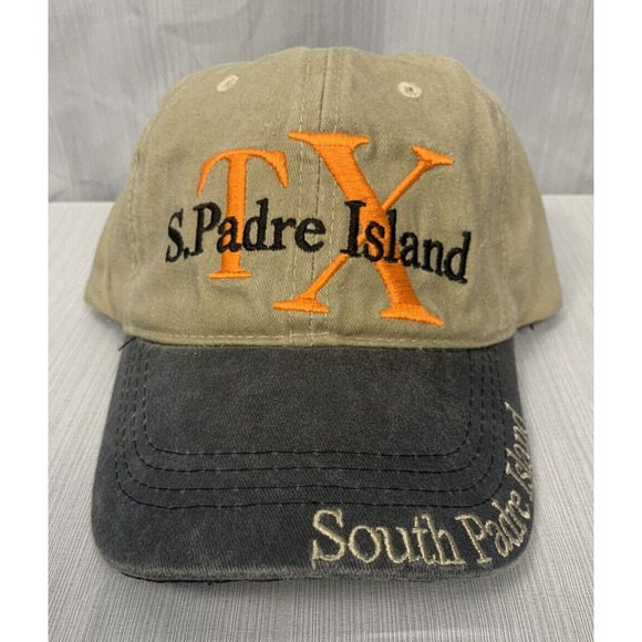 South Padre Island Texas Hat‎ Embroidered Logo Baseball Cap Tan/Gray Adjustable - Picture 1 of 8
